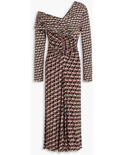 Diane von Furstenberg Leia One-shoulder Printed Jersey And Stretch-mesh Midi Dress - Brown