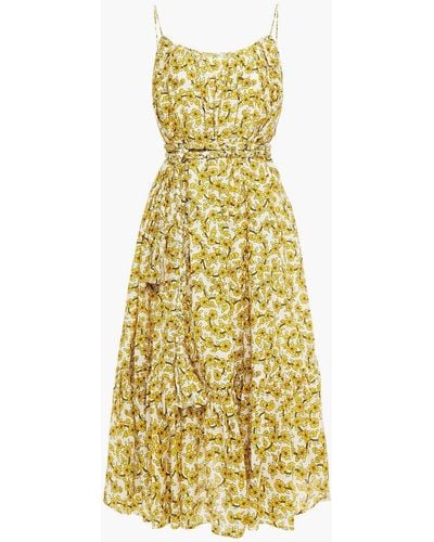 RHODE Lea Gathered Floral-print Cotton-poplin Midi Dress - Yellow