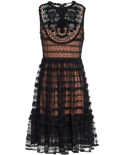 RED Valentino Floral-appliquéd Crocheted Lace And Point D'esprit Mini Dress - Black