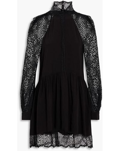 IRO Deorro Crocheted Lace-paneled Crepe Mini Dress - Black