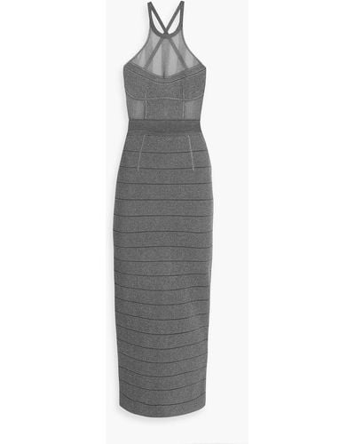 Hervé Léger Textured Bandage And Stretch-knit Maxi Dress - Gray