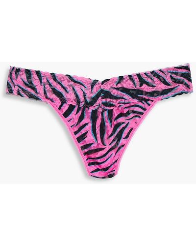 Hanky Panky Zebra-print Stretch-lace Mid-rise Thong - Pink