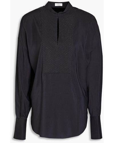 Brunello Cucinelli Bluse aus stretch-seide mit zierperlen - Blau