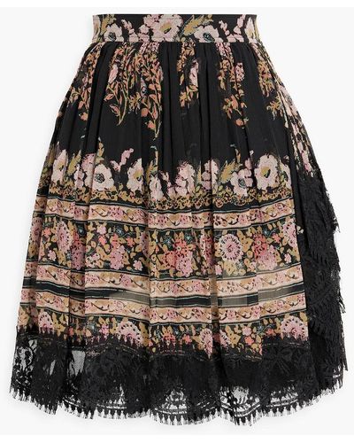 Etro Lace-trimmed Printed Silk-georgette Mini Skirt - Black