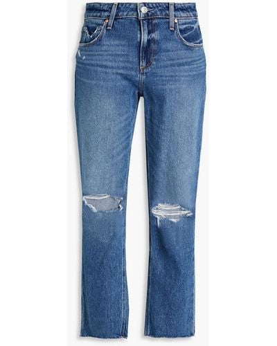 PAIGE Noella halbhohe cropped jeans mit geradem bein in distressed-optik - Blau