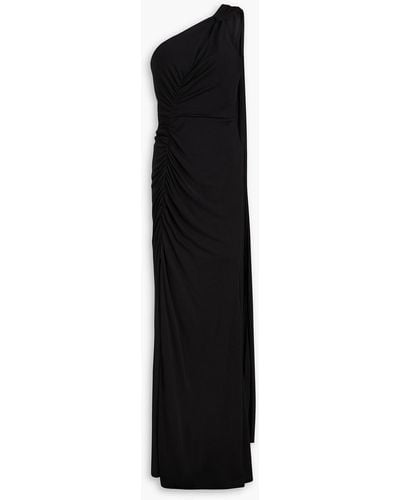 Marchesa One-shoulder Ruched Jersey Gown - Black