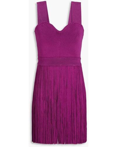 Hervé Léger Fringed Stretch-knit Mini Dress - Purple
