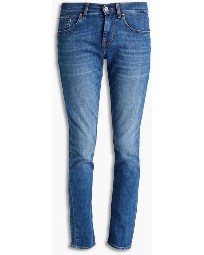 7 For All Mankind Tapered Faded Denim Jeans - Blue