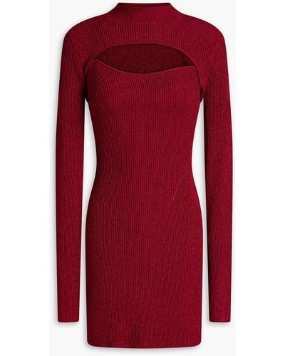 Nicholas Evita Metallic Ribbed-knit Shrug And Mini Dress Set - Red