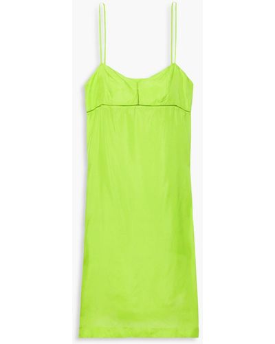 Dries Van Noten Lattice-trimmed Neon Silk-charmeuse Slip Dress - Green