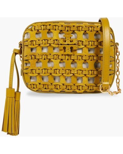 Tory Burch Mcgraw Leather And Suede Shoulder Bag - Yellow