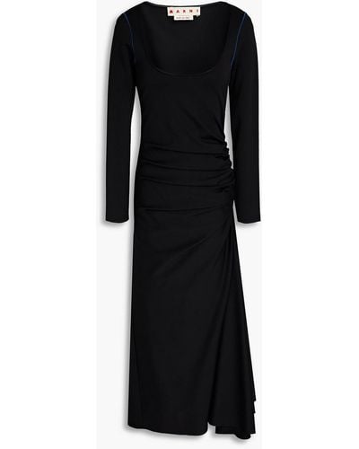 Marni Ruched Cady Midi Dress - Black