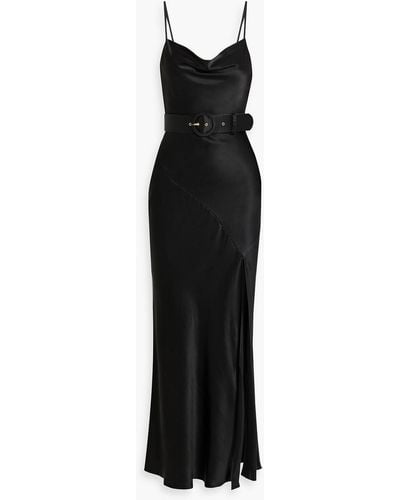 Nicholas Simone Belted Silk-satin Maxi Dress - Black