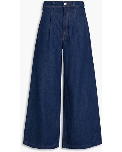 Mother Pleated High-rise Wide-leg Jeans - Blue