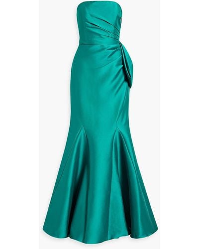 Badgley Mischka Strapless Bow-detailed Faille Gown - Green