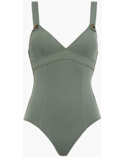 Seafolly Button-detailed Swimsuit - Green