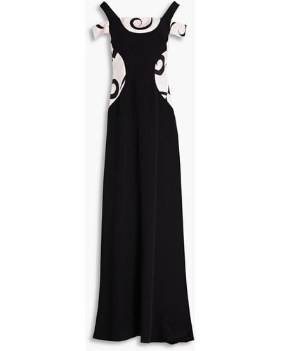 Emilio Pucci Cold-shoulder Embellished Satin-paneled Crepe Gown - Black