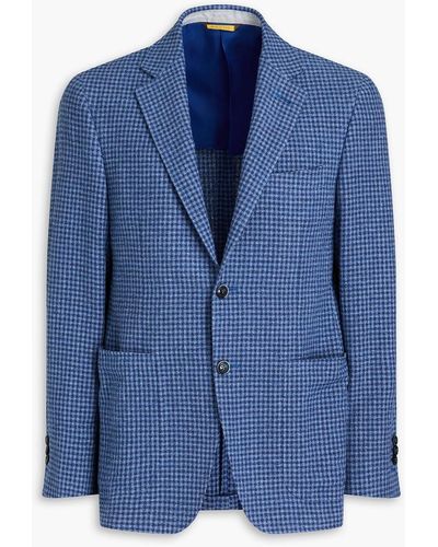 Canali Karierter blazer aus bouclé aus einer baumwollmischung - Blau