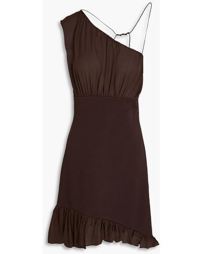 FRAME Asymmetric Ruffled Ponte And Silk Crepe De Chine Mini Dress - Brown