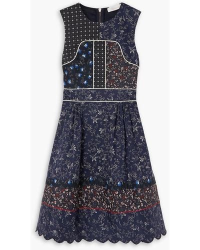 See By Chloé Kleid aus baumwollpopeline in patchwork-optik mit floralem print - Blau