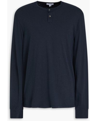 James Perse T-shirt aus jersey aus einer baumwoll-leinenmischung mit henley-kragen - Blau