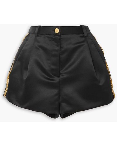 Versace Crystal-embellished Embroidered Duchesse-satin Shorts - Black