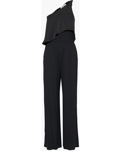 Diane von Furstenberg Rosalyee One-shoulder Jersey-blend Jumpsuit - Black