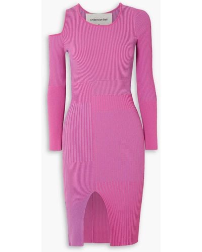 ANDERSSON BELL Ellison Cutout Panelled Ribbed-knit Dress - Pink