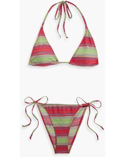Lisa Marie Fernandez Gestreifter triangel-bikini aus einer baumwollmischung - Rot