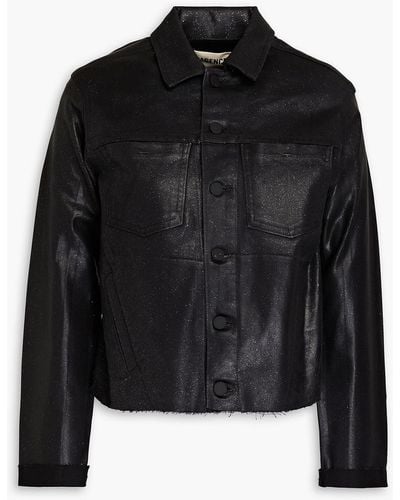 L'Agence Janelle Glittered Coated Denim Jacket - Black