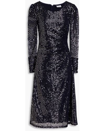 Raishma Ruched Sequined Tulle Midi Dress - Black