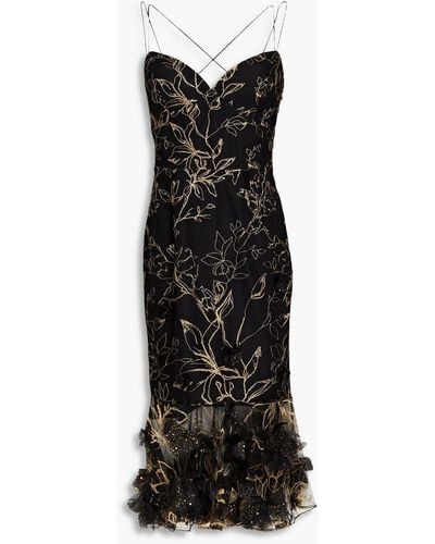 Marchesa Floral-appliquéd Embroidered Tulle Dress - Black