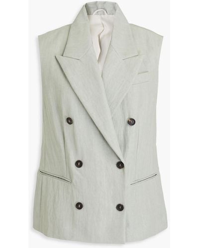 Brunello Cucinelli Double-breasted Bead-embellished Canvas Vest - White