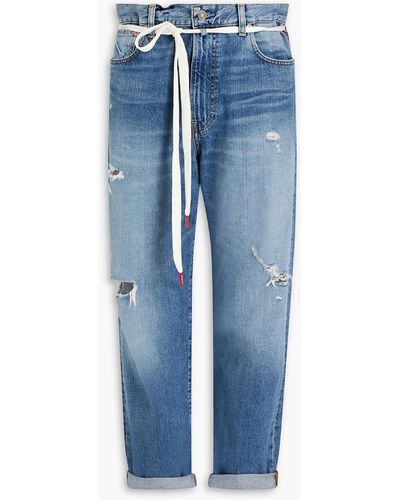 Denimist Harper Cropped Distressed High-rise Tapered Jeans - Blue