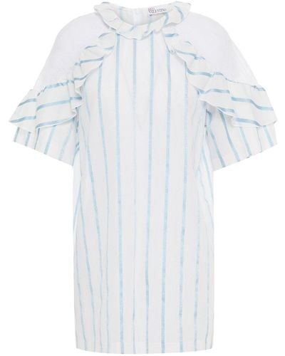 RED Valentino Point D'esprit-trimmed Striped Cotton-blend Top - White