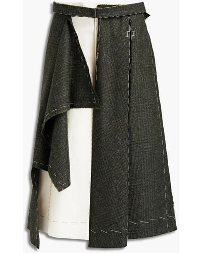 Maison Margiela Twill-paneled Layered Distressed Checked Wool Culottes - Green