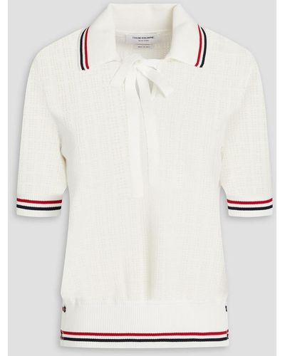 Thom Browne Pussy-bow Pointelle-knit Cotton Polo Jumper - Natural