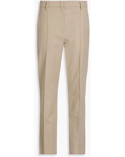 Brunello Cucinelli Bead-embellished Stretch-cotton Twill Straight-leg Pants - Natural