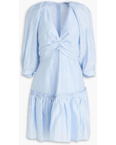 Sandro Tourmaline Ruffled Linen-blend Mini Dress - Blue