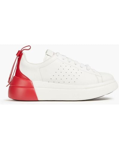 Red(V) Perforated Two-tone Leather Platform Sneakers - Red