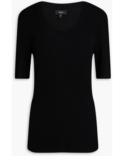 Theory Ribbed Wool Top - Black