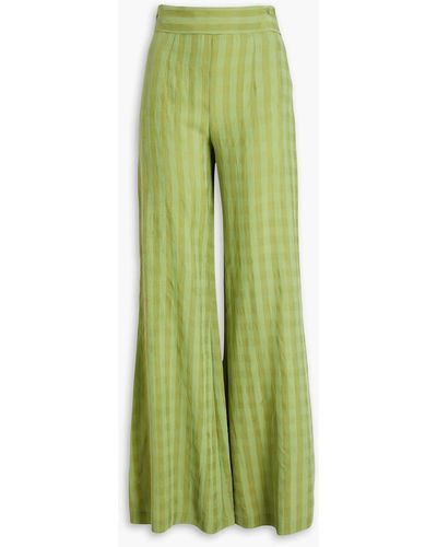 Galvan London Vichy Checked Cupro Flared Trousers - Green