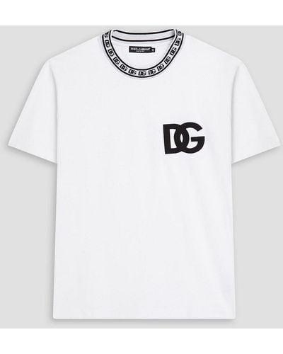 Dolce & Gabbana Jacquard-trimmed Cotton-jersey T-shirt - Grey
