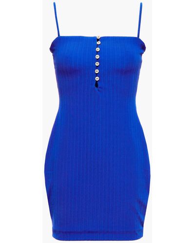 ViX Button-detailed Ribbed Jersey Mini Dress - Blue