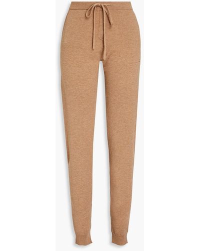 Chinti & Parker Embroidered Mélange Cashmere Track Pants - Natural