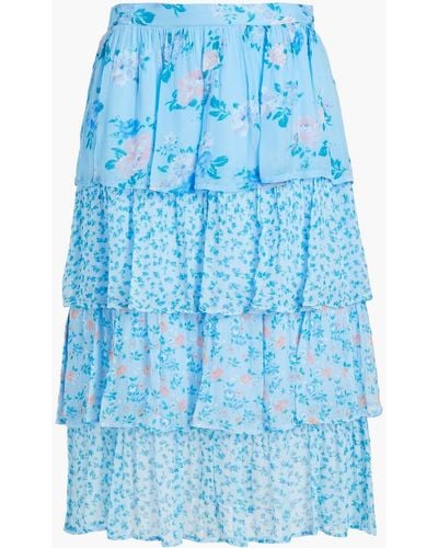 Ghost Thea Tiered Floral-print Crepon Midi Skirt - Blue