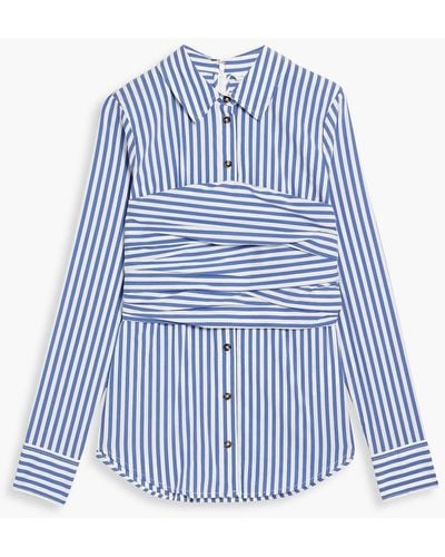 Veronica Beard Baylor Pleated Striped Cotton-blend Poplin Shirt - Blue