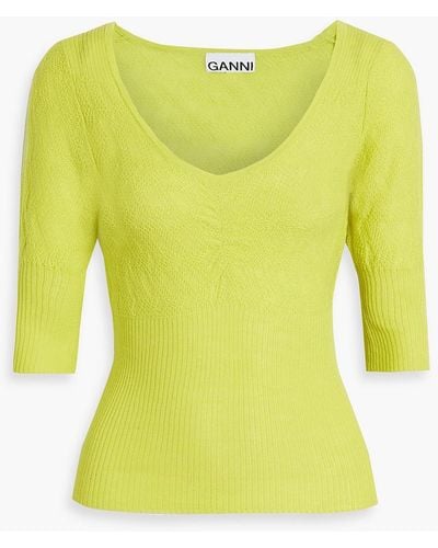 Ganni Neon Jacquard-knit Wool Top - Yellow