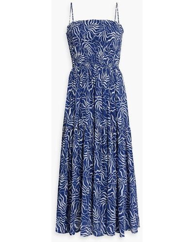 Joie Lesse Shirred Printed Cotton-voile Midi Dress - Blue