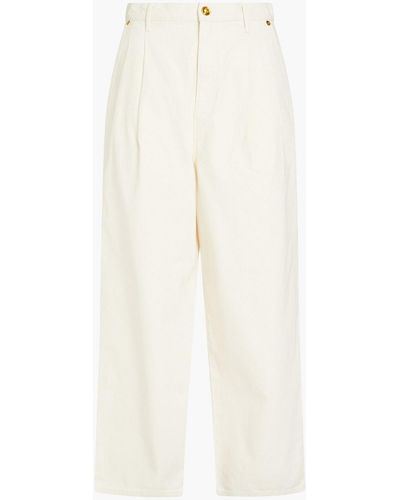 Tory Burch Cropped Pleated High-rise Straight-leg Jeans - White